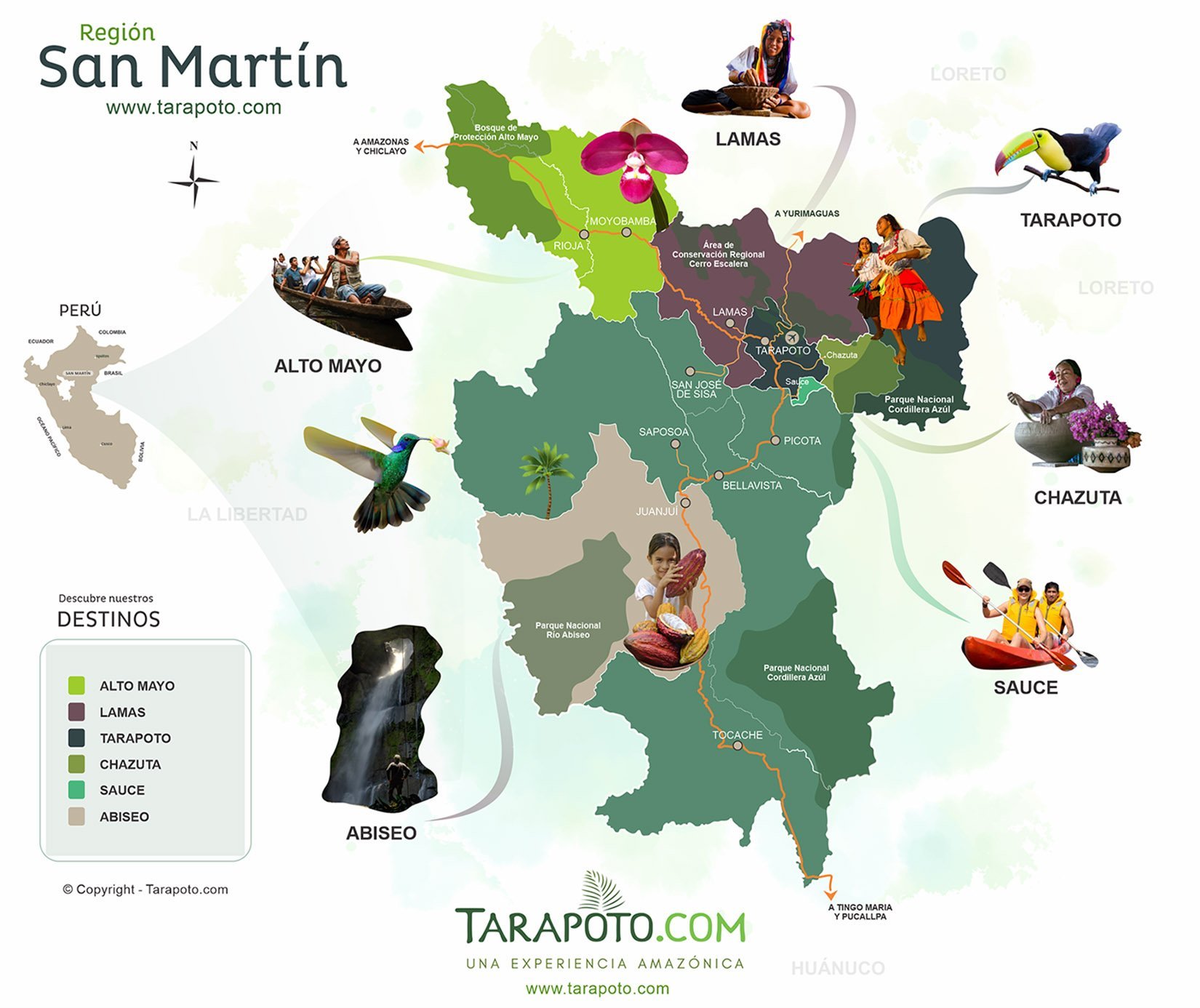Mapa turístico de la región San Martín, Perú